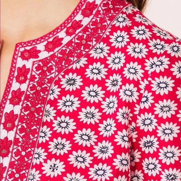 TORY BURCH EUC Jayne Mod Flower Print Sequin Tunic Top - Picture 3 of 11